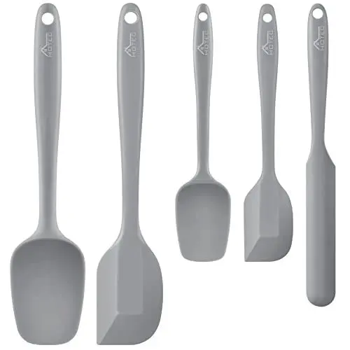 Produktbild: HOTEC Pfannenwender-Set aus lebensmittelechtem Silikonkautschuk zum Backen, Kochen und Mischen, hohe Hitzebeständigkeit, antihaftbeschichtet, spülmaschinenfest, BPA-frei, 5 Stück, Grau