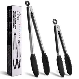 Produktbild: HOTEC Premium-Küchenzange aus Edelstahl, mit Verriegelung, Kochzange mit Silikonspitze, 2er-Set, 22,9 cm und 30,5 cm lange Zangen