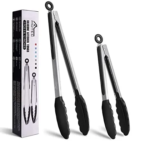 Produktbild: HOTEC Premium-Küchenzange aus Edelstahl, mit Verriegelung, Kochzange mit Silikonspitze, 2er-Set, 22,9 cm und 30,5 cm lange Zangen