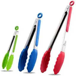 Produktbild: HOTEC Premium Edelstahl Zange mit Silikon spitzen, Küchenzange Grillzange set of 3–18cm, 23cm und 30.5 cm