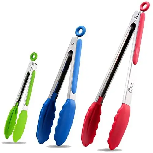 Produktbild: HOTEC Premium Edelstahl Zange mit Silikon spitzen, Küchenzange Grillzange set of 3–18cm, 23cm und 30.5 cm
