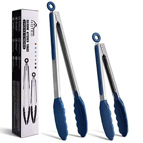 Produktbild: HOTEC Premium Küchenzange aus Edelstahl mit Silikonspitzen, 2 Stück - 22,9 cm und 30,5 cm, klassisches Blau