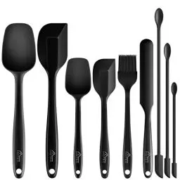 Produktbild: Hotec 9-teiliges Silikon-Spatel-Set, Küchenutensilien zum Backen, Kochen, Mischen, hitzebeständig, antihaftbeschichtet, BPA-frei, lebensmittelecht, spülmaschinenfest, schwarz