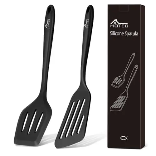 Produktbild: Hotec Pfannenwender-Set aus lebensmittelechtem Silikon, mit Schlitzen, Küchenutensilien zum Backen, Kochen, hitzebeständig, antihaftbeschichtet, starker Edelstahl-Kern2 Stück