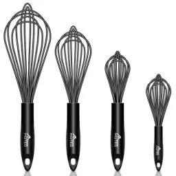 Produktbild: Hotec Schneebesen Set,Rührbesen 4 Stück Schneebesen Silikon，Edelstahl Rührbesen Silikondrähte für Mischen, Küchenutensilien zum Rühren, Schlagen und Verblenden,Schwarz