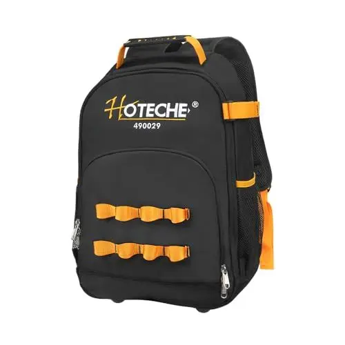 Produktbild: Hoteche 490029 Werkzeugrucksack – Langlebig und kostengünstig – Schwarz mit gelben Akzenten – 35x40x16.5cm – Werkzeugtasche für Profis.