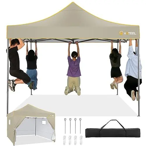 Produktbild: HOTEEL Faltpavillon Pavillon 3x3 Wasserdicht Stabil Winterfest Gartenpavillon, Pop Up Pavillon mit 4 Seitenwänden, Partyzelt 3x3 für Garten, Party, UV Schutz 50+ 3 Stufen Höhenverstellbar, Khaki