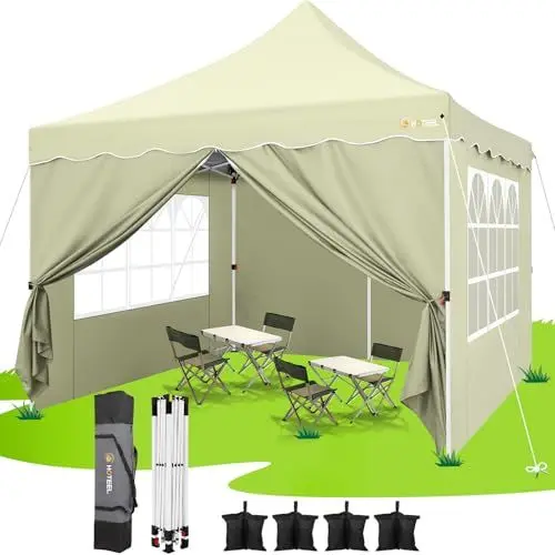 Produktbild: HOTEEL Pavillon 3x3 Faltpavillon 3x3 Wasserdicht Stabil mit 4 Seitenteilen und 4 SandsäCke, Uv Schutz 50+ Partyzelt Gartenpavillon Pop Up Pavillon, Stahlrahmen, Hoher Gipfel, Khaki