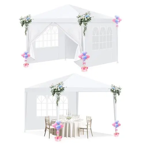 Produktbild: HOTEEL Pavillon 3x3m wasserdicht stabil Winterfest, Partyzelt mit 4 Abnehmbare Wänden, Gartenpavillon für Party, Hochzeit, UV-Schutz, einfach einzurichten, inklusive Heringe, Abspannseile,Weiß