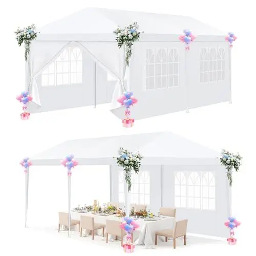 Produktbild: HOTEEL Pavillon 3x6m wasserdicht stabil Winterfest, Partyzelt mit 6 Abnehmbare Wänden, Gartenpavillon für Party, Hochzeit, UV-Schutz, einfach einzurichten, inklusive Heringe, Abspannseile,Weiß