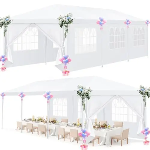 Produktbild: HOTEEL Pavillon 3x9m wasserdicht stabil Winterfest, Partyzelt mit 8 Abnehmbare Wänden, Gartenpavillon für Party, Hochzeit, UV-Schutz, einfach einzurichten, inklusive Heringe, Abspannseile,Weiß