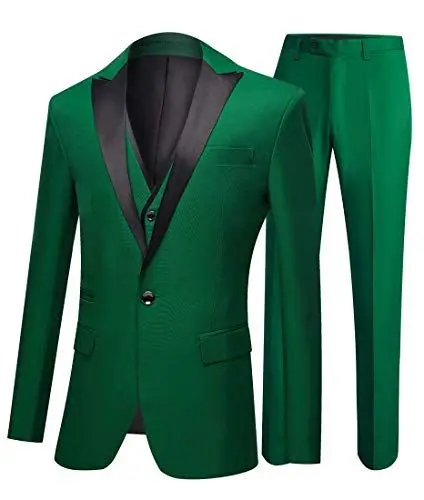 Produktbild: HOTK Herren Maßgeschneiderte solide 3 Stück Black Peak Revers Hochzeit Smoking formelle Business-Anzüge