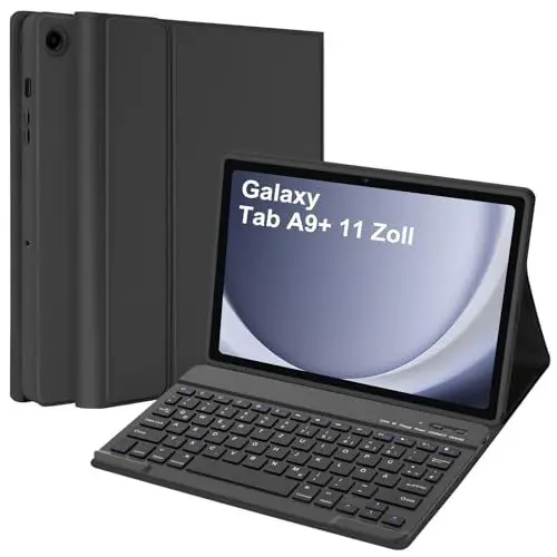 Produktbild: HOTLIFE Tastatur Hülle für Samsung Galaxy Tab А9+ 11 Zoll 2023(SM-X210/X215/X216B), Schutzhülle mit Automatischer Schlaf- und Weckfunktion, Magnetisch Abnehmbarer Tastatur mit QWERTZ Layout (Schwarz)
