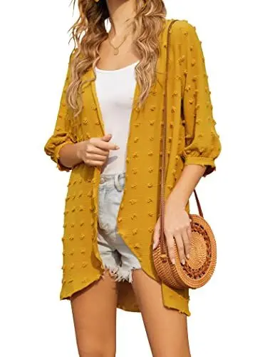 Produktbild: Hotouch Damen Sommer Cardigan Strand Kimono Bikini Cover Up Loose Strandhemd Elegant Strandponcho Cardigan Leicht Strandkleid Bademode Vertuschen Shirt Gelb XXL