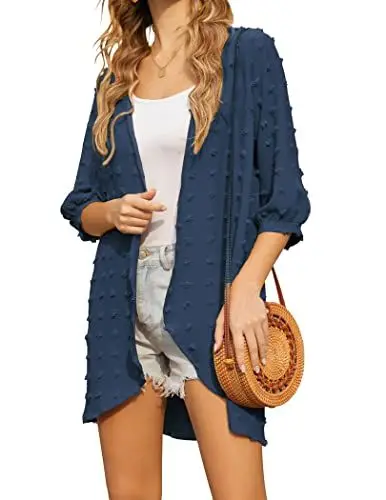Produktbild: Hotouch Kimono Damen Strand Cardigan Bikini Cover Up Sommer Strandtunika Bademode Vertuschen Shirt 3/4 Ärmel Strandponcho Chiffon Strandbluse Navy blau M