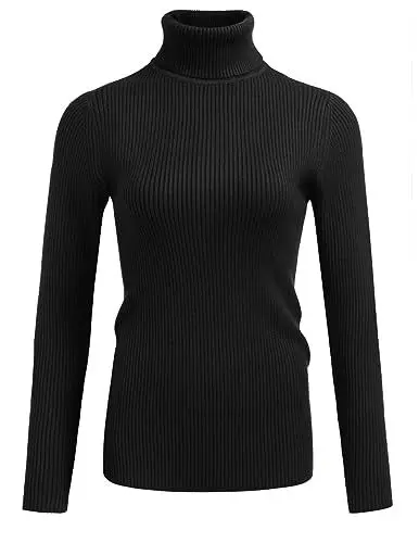 Produktbild: Hotouch Pullover Damen Rollkragen Langarmshirt Slim Fit Strickpullover Rollkragenshirt Turtleneck Feinstrick Strickpullover Weich Strickpulli Longpullover Schwarz L