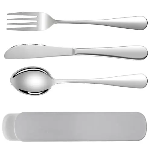 Produktbild: HOTUT Campingbesteck, 4 Stück Edelstahl Reisebesteck mit Etui, Besteckset to go, Edelstahl Sporks besteckbox für unterwegs, Outdoor, Reise, Arbeit, Schule, Spülmaschinenfest - Grau