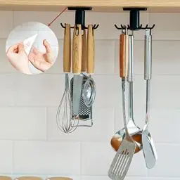 Produktbild: Houdao 2 Stück 360°Drehbar Halterung Küchenutensilien Selbstklebend Hakenleiste Küche Ohne Bohren Hängeleiste Küche für Haus küchen Kochzubehör Küchenutensilien (Schwarz)