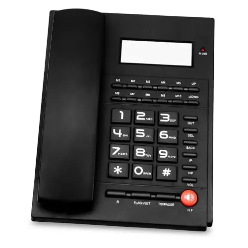 Produktbild: HOUDERCO Monitor Auto Festnetz Ständer Schnurgebundenes Telefon für Senioren altes Handy Tischtelefon Haustelefon Bürotelefon Wandtelefon für zu Hause kabelgebundene Telefone Abs Black