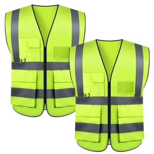 Produktbild: Houkary Warnwesten Auto 2 Stücke, Warnschutz Sicherheitsweste Warnweste, Personalisierte Warnweste Auto Pannenweste mit 5 Mehreren Taschen, 360°Reflektorstreifen, Unisex
