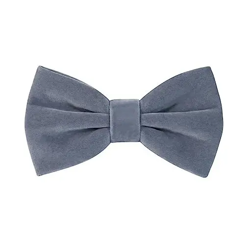 Produktbild: HOULIFE Fliege Herren - Verstellbare Fliege aus Samt Vorgebunden Fliege, einfarbige Fliegen mit Schmetterlingen für Bräutigam Hochzeit formal mit Geschenkbox (Silber-Grau)