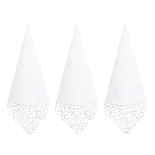 Produktbild: HOULIFE Stofftaschentücher Damen - Taschentuch Hochzeit, Stoff Taschentücher aus Gekämmte Baumwolle Weich Weiße Blumen Stickereien mit Spitzen, 3/6 Stücke, 43x43cm (3, Weiß 4)