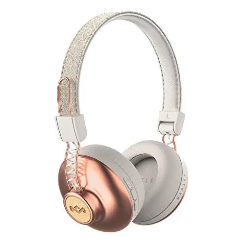 Produktbild: House of Marley Bluetooth Over-Ear Kopfhörer ohne Kabel 'Positive Vibration' mit integriertem Mikrofon - Kabellose Headphones / Dj Kopfhörer aus nachhaltigen Materialien - mit extra Kabel (Rosegold)