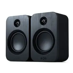 Produktbild: Marley Get Together Duo Regallautsprecher - Bluetooth Lautsprecher Stereo Paar mit AUX-Eingang, Holzlautsprecher für Plattenspieler, Handy, PC - Bluetooth Stereo Lautsprecher Boxen, Schwarz