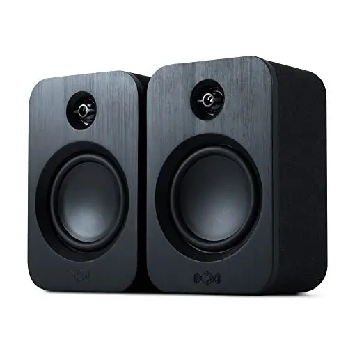 Produktbild: Marley Get Together Duo Regallautsprecher - Bluetooth Lautsprecher Stereo Paar mit AUX-Eingang, Holzlautsprecher für Plattenspieler, Handy, PC - Bluetooth Stereo Lautsprecher Boxen, Schwarz