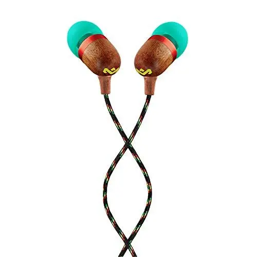 Produktbild: House of Marley Kopfhörer mit Kabel 'Smile Jamaica'- In-Ear Kopfhörer mit Mikrofon, 1-Knopf Steuerung & Geräuschisolierung, inkl. 2 Gel-Aufsätzen und verwicklungsfreies Kabel (Rasta/Türkis)