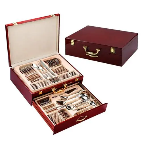 Produktbild: HOUSN 72 teiliges Besteck Set 12 Personen, Edelstahl Besteckset mit Servierbesteck, Essbesteck mit Gabeln Messer Löffel Servierset, poliert, Spülmaschinenfest,1