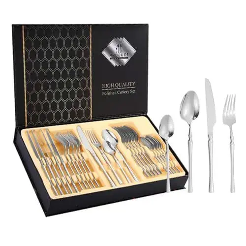 Produktbild: HOUSN Besteck Set Schwarz, Premium Edelstahl Besteckset 24-teilig, Besteck für 6 Personen mit Geschenkbox, Bestecksets mit Messer, Löffel und Gabel, Spülmaschinenfest,1