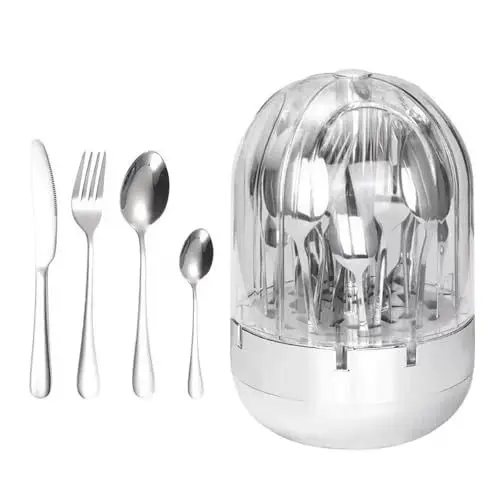 Produktbild: HOUSN Geschirr aus Edelstahl, Steakmesser, Gabel, Löffel, Kaffeelöffel, 24-teilige High-End-Geschirr-Geschenkbox Hochglanz Bestecksets Spülmaschinenfest,Silber