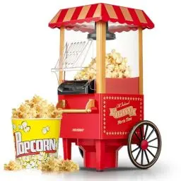 Produktbild: HOUSNAT Popcornmaschine Heissluft - Retro Klein Popcorn Maker -Fettfreies Ölfreies & Gesunder Maïs Snack - 1200W Popcorn Maschine für Zuhause - Filmabend & Weihnachten - Rot