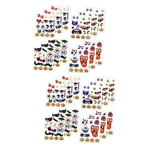 Produktbild: Housoutil 24 Blätter Halloween-gesichtsaufkleber Halloween-augen-mund-aufkleber Kürbisaufkleber Für Halloween Kürbis-aufkleber Kürbisse 80 g Beschichtetes Papiermaterial Grimasse Partybedarf