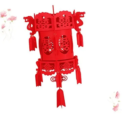 Produktbild: Housoutil Hohle Chinesische Laterne Aus Filz, 2stück Hängen Hohle Chinesische Laterne, Neujahrslaternen Chinesische, Frühlingsfestdekoration Farbige Lichter 3D Hochzeit