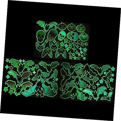 Produktbild: Housoutil 3st Wandaufkleber Kürbis Wandtattoos Gruselige Fensterfolie Leuchtende Halloween- Aufkleber Leuchtendes Wandtattoo Leuchtende Fensteraufkleber Pvc Fluoreszierende Aufkleber Schädel