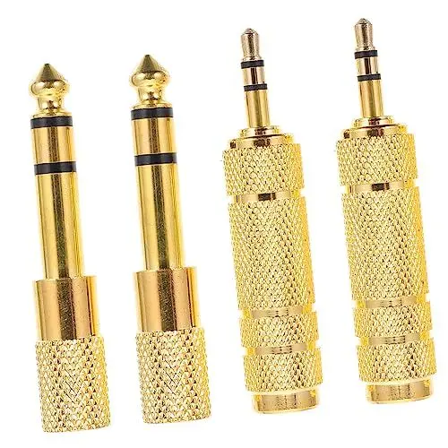 Produktbild: Housoutil 4 Stück Adapter Aux-Kabel Konverter für Mikrofonanschlüsse Kopfhörerkonverter Audios Headset Klinkenstecker anschlusskabel Audiokonverter Audio-Umwandlungskopf Zinklegierung Golden