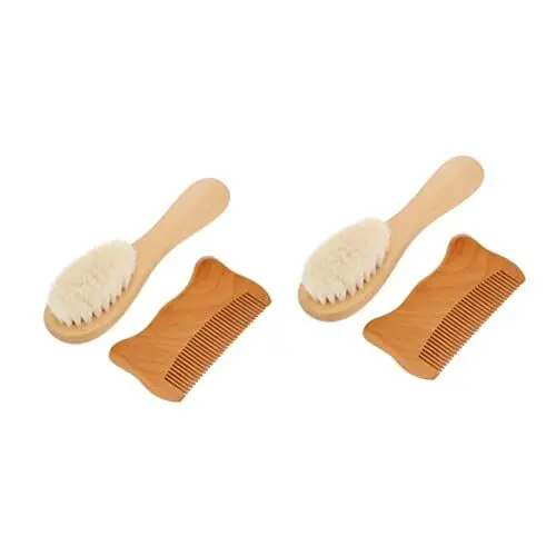 Produktbild: Housoutil 4 Stück Babykamm Baby-Haarkamm Haarbürste für Kleinkinder Baby-Kit Kämme reinigungsbürste Badebürste für Babys Holzkamm Massivholz Badeset Kämmbürste einstellen neugeboren Bambus