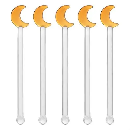 Produktbild: Housoutil Cocktailrührlöffel, 5st Wiederverwendbare Rührstäbchen Aus Glas, Moon Kristall-Rührstäbchen Verwenden Für Milch Kaffee Eistee Cocktails