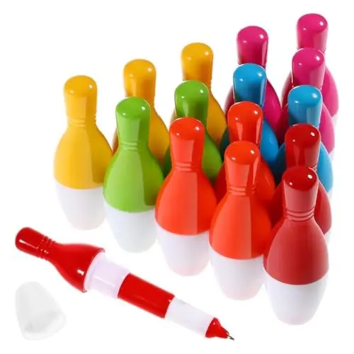Produktbild: Housoutil Bowling Kugelschreiber, 15 Stück Einziehbare Kugelschreiber in Bowling-Pin-Form Lustiges Schreibwaren, Bowling Mitgebsel Für Kinder Und Schüler