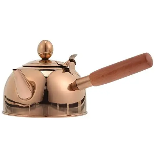 Produktbild: Housoutil Edelstahl Kaffeekanne Wasserkessel Teekessel mit Seitlichem Griff Wasserkocher Tee Kessel Kaffeekrug Campingkocher Retro Kaffeekanne für Gasherd Induktionsherd Gold 500ml