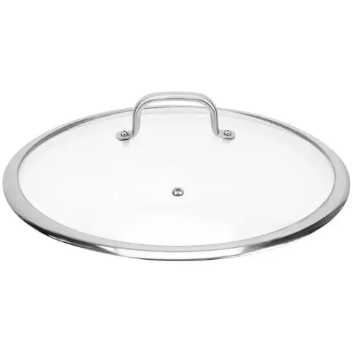 Produktbild: Housoutil Pfannendeckel Glas Universal Topfdeckel Edelstahl Rand Griff 34cm Durchmesser Deckelknopf Hitzebeständiges Kochdeckel Ersatz für Topf Pfanne Küche Kochgeschirr Zubehör