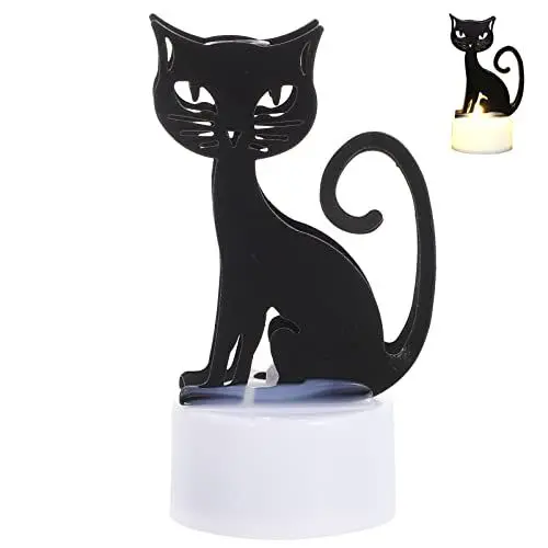 Produktbild: Housoutil Halloween Led Kerzenlicht Dekoration Katze Flackernde Elektronische Kerzen Für Halloween Party Tischdeko Und Außenbereich Hochwertige Eisenmaterialien Für Familien Und Freunde