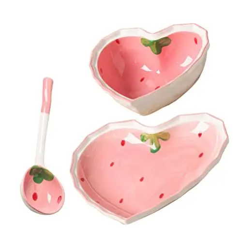 Produktbild: Housoutil Suppenschüssel Dessertteller aus Keramik Herzform Salatschüssel Erdbeer-Vorspeisenteller Speiseteller Snack-Servierplatte mit Schmuckschale Tablett für Mikrowelle Servierschalen