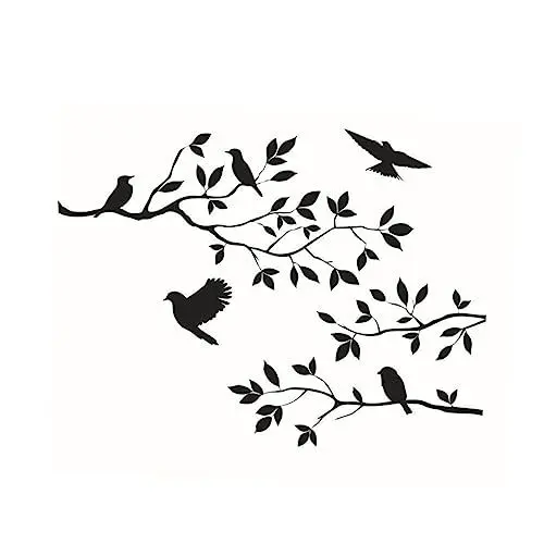 Produktbild: Housoutil Easy Peel Home Wandaufkleber Vögel Und Baum Wandtattoos Für Wohnzimmer Tv Hintergrund Aus Vinyl