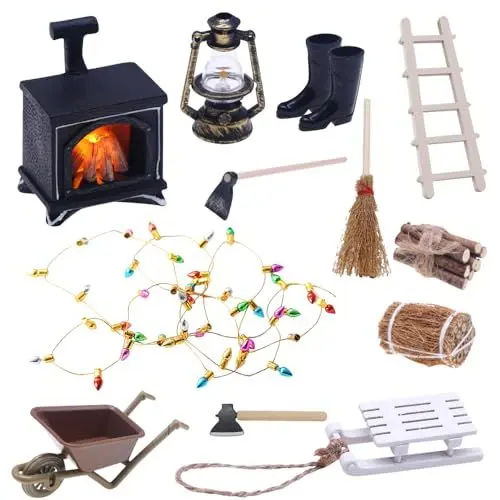 Produktbild: HOVCEH 12 Stück Miniatur Zubehör Set, Puppenhaus Zubehör Weihnachten, Wichtel Zubehör Weihnachten, Miniatur Wichtel Zubehör Garten, Puppenhaus Garten Zubehör für Puppenhaus Garten Deko