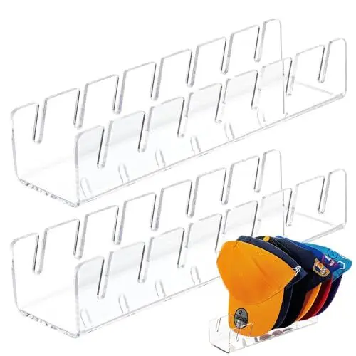 Produktbild: HOVCEH 2 Stück 2 Stück Acryl Cap Halter, Kappenhalter, No Installieren Acryl Hut Organizer, Acryl Cap Organizer für 14 Baseballkappen, Desktop Baseballkappen Organizer für Schlafzimmer, Schrank, Büro