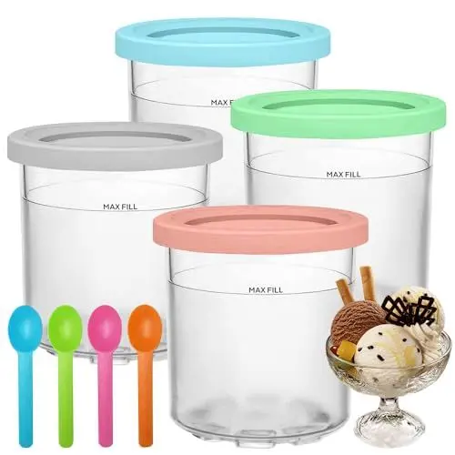 Produktbild: HOVCEH Creami Behälter für Ninja, 4 Stück Eisbehälter für Speiseeis, Creami Eismaschine Behälter mit Deckel, BPA Free Creami Deluxe Behälter, Eiscreme Behälter für Ninja Creami NC299AM C300s Series