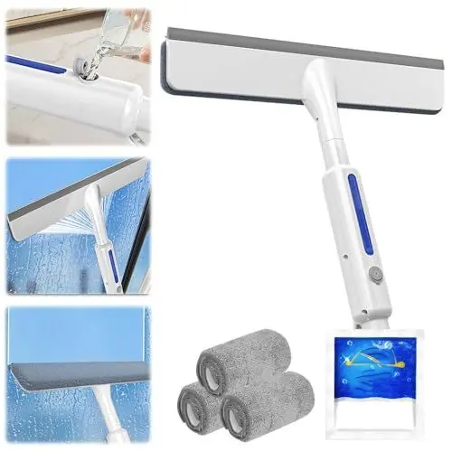 Produktbild: HOVCEH Fensterreiniger mit Teleskopstange, 145*35 cm Fensterputzer Teleskop, Fensterwischer mit Teleskopstiel, Fenster Putzen Teleskop, Fensterabzieher mit Langem Griff, 3 Abnehmbare Tücher con Spray